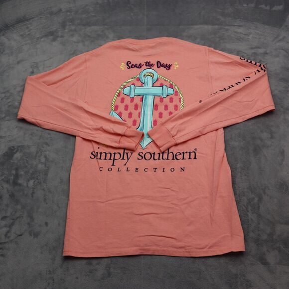 Simply Southern Shirt Womens Small Peach Seas The Day Beach Long Sleeve Fish Tee - Picture 13 of 16